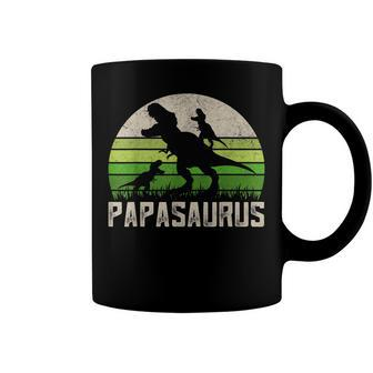Mens Funny Grandpa Papasaurus Dinosaur 2 Kids Fathers Day Coffee Mug - Seseable