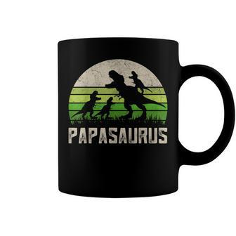 Mens Funny Grandpa Papasaurus Dinosaur 3 Kids Fathers Day Coffee Mug - Seseable