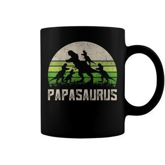 Mens Funny Grandpa Papasaurus Dinosaur 4 Kids Fathers Day Coffee Mug - Seseable