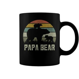 Mens Funny Papa Bear Cub 2 Kids Fathers Day Grandpa Coffee Mug - Seseable