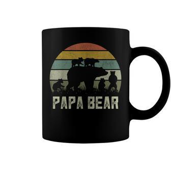 Mens Funny Papa Bear Cub 5 Kids Fathers Day Grandpa Coffee Mug - Seseable