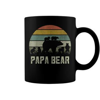 Mens Funny Papa Bear Cub 6 Kids Fathers Day Grandpa Coffee Mug - Seseable