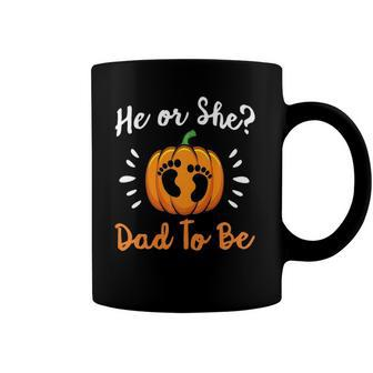 Mens Halloween Gender Reveal He Or She Dad To Be Pumpkin Coffee Mug | Mazezy