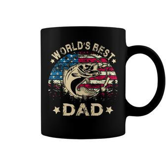 Mens Worlds Best Fishing Dad T 4Th Of July American Flag Coffee Mug - Seseable