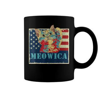 Meowica Americat 4Th Of July Us Flag Cat Apparel Coffee Mug - Seseable