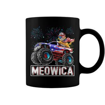 Meowica Cat Monster Truck American Flag 4Th Of July Boys Coffee Mug - Seseable