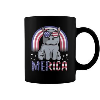 Merica Hippopotamus American Flag 4Th Of July Hippo Coffee Mug | Mazezy