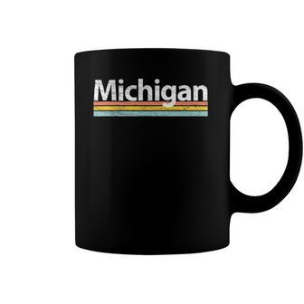 Michigan - Mi Vintage Worn Design - Retro Stripes Classic Coffee Mug | Mazezy