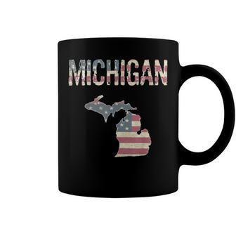 Michigan Patriotic 4Th Of July Distressed Flag Great Lakes Coffee Mug - Seseable