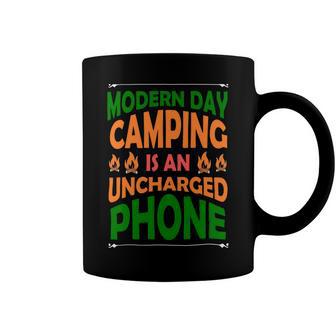 Modern Day Camping Is An Uncharged Phone Coffee Mug | Favorety