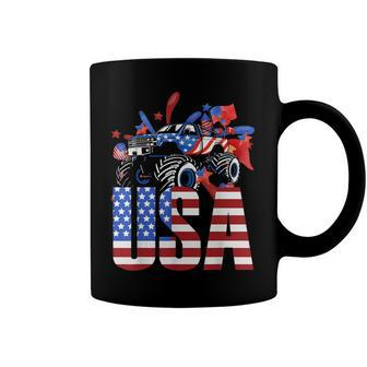 Monster Truck Toddler Boys Usa American Flag July 4Th Coffee Mug - Seseable