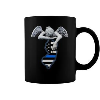 New Jersey Thin Blue Line Flag And Angel For Law Enforcement Coffee Mug | Mazezy