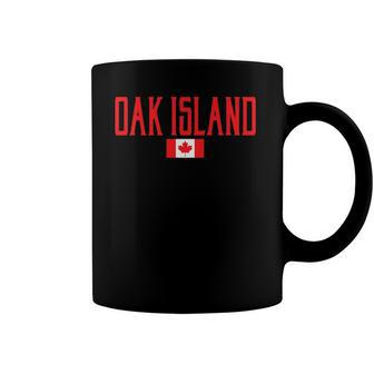 Oak Island Canada Flag Vintage Red Text Coffee Mug | Mazezy