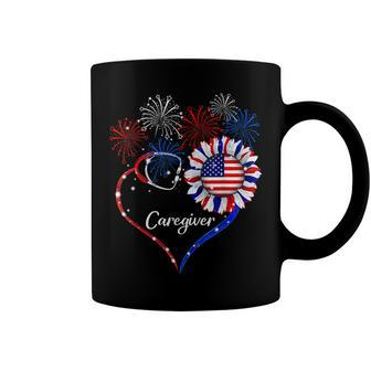 Patriotic Caregiver Sunflower 4Th Of July American Flag Love Coffee Mug - Seseable