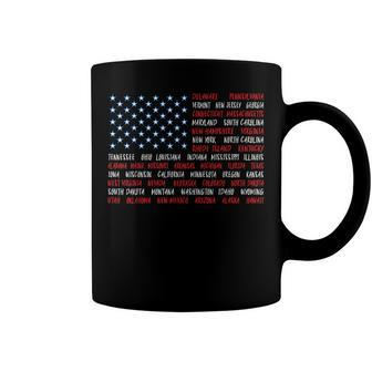 Patriotic July 4Th Usa American Flag All 50 State Names Coffee Mug - Seseable