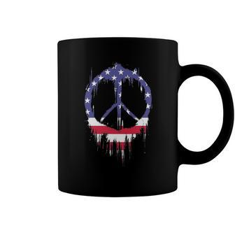 Patriotic Peace Sign American Flag 4Th Of July Retro Hippie Coffee Mug | Mazezy CA