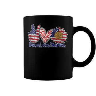 Peace Love America 4Th July Patriotic Sunflower Heart Sign Coffee Mug - Seseable
