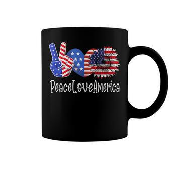 Peace Love America 4Th July Patriotic Sunflower Heart Sign V4 Coffee Mug - Seseable