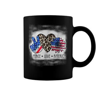 Peace Love America Bleached With Leopard Sunflower Us Flag V2 Coffee Mug - Seseable