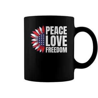 Peace Love Freedom America Usa Flag Sunflower Coffee Mug | Mazezy