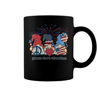 Peace Love Freedom Fireworks Gnomes 4Th Of July America Coffee Mug - Seseable