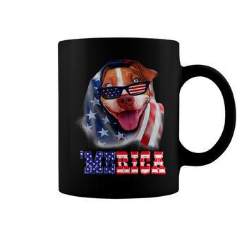 Pitbull American Flag 4Th Of July Pitbull Dad Dog Lover Fun Coffee Mug - Seseable