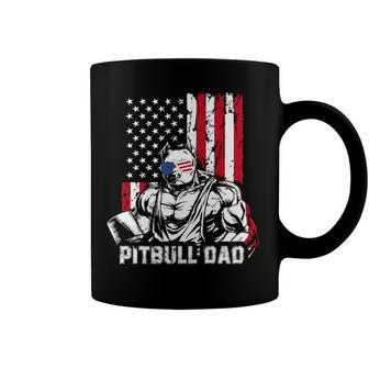 Pitbull Dad Muscle Pet Dog Lover American Flag 4Th Of July Coffee Mug - Seseable
