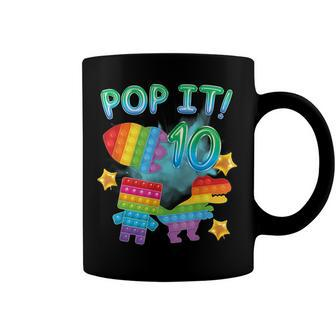 Pop It 10Th Birthday Boy 10 Year Old T-Rex Dino Space Fidget Coffee Mug - Seseable