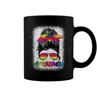 Proud Mom Messy Bun Rainbow Lgbt Mom Lgbt Gay Pride Lgbtq V3 Coffee Mug - Seseable
