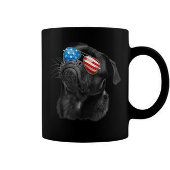 Pug 4Th Of July Dog Mom Dog Dad Usa Flag Funny Black Pug Coffee Mug - Seseable