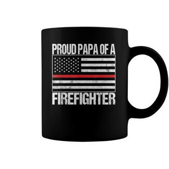Red Line Flag Proud Papa Of A Firefighter Fireman Coffee Mug | Mazezy