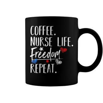 Red White And Blue 4Th Of July Nurse Coffee And Freedom Coffee Mug - Seseable