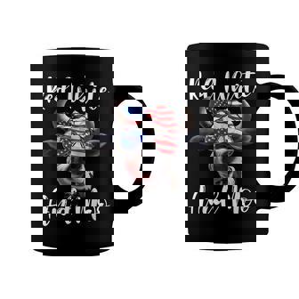 Red White And Moo Cow Messy Bun Usa Flag 4Th Of July Coffee Mug - Seseable