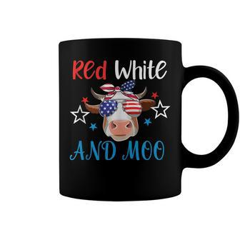 Red White And Moo Patriotic Cow Usa Flag 4Th Of July Farmer Coffee Mug - Seseable
