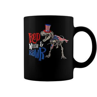 Red White And Rawr Usa Patriotic 4Th Of July Dinosaur Coffee Mug - Seseable