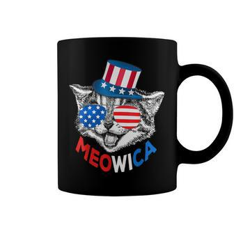 Red White Blue Patriotic Cat 4Th July Meowica American Flag Coffee Mug - Seseable
