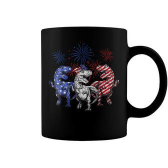 Red White Blue T Rex Dinosaur Firework 4Th Of July Coffee Mug - Seseable