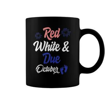 Red White Due October 4Th Of July Pregnancy Announcement Coffee Mug | Mazezy