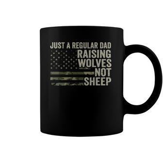 Regular Dad Raising Wolves Not Sheep - Soldier Camo Usa Flag Coffee Mug | Mazezy