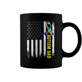 Retro American Flag Autism Dad Awareness Autistic Coffee Mug | Mazezy