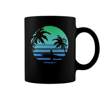 Retro Water Sport Surfboard Palm Tree Sea Tropical Surfing Coffee Mug | Mazezy
