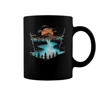 River Full Moon Mountain Outdoor Nature Tree Wildlife Forest Coffee Mug | Mazezy
