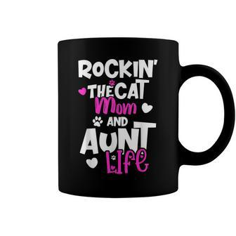 Rockin The Cat Mom And Aunt Life Coffee Mug - Seseable