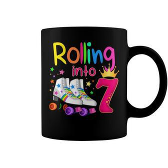 Rolling Into 7 Roller Skater 7Th Birthday 7 Years Old B-Day Coffee Mug - Seseable