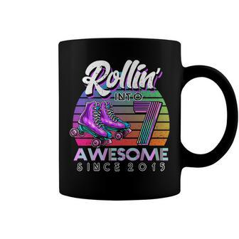 Rolling Into 7 Since 2015 Roller Skate 7Th Birthday Girl Coffee Mug - Seseable