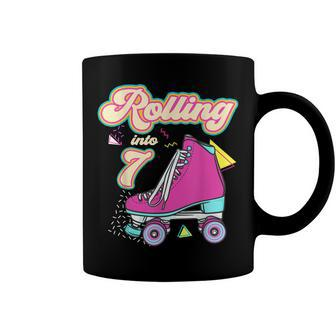 Rolling Into 7 Year Old Roller Skate 7Th Birthday Girl Coffee Mug - Seseable