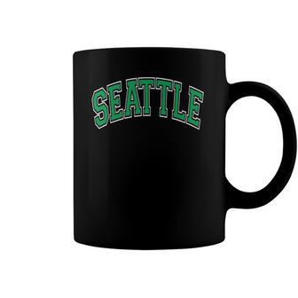 Seattle Washington Wa Varsity Style Green Text Coffee Mug | Mazezy