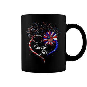 Stethoscope Sunflower Patriotic Scrub Life Nurse 4Th Of July Coffee Mug - Seseable