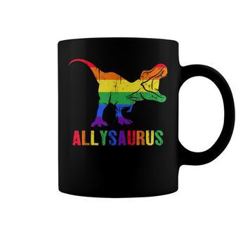 T Rex Dinosaur Lgbt Gay Pride Flag Allysaurus Ally Coffee Mug | Mazezy