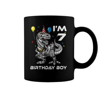 T Rex Dinosaur Robot Birthday Boy 7 Years Old Kid Party Coffee Mug | Mazezy